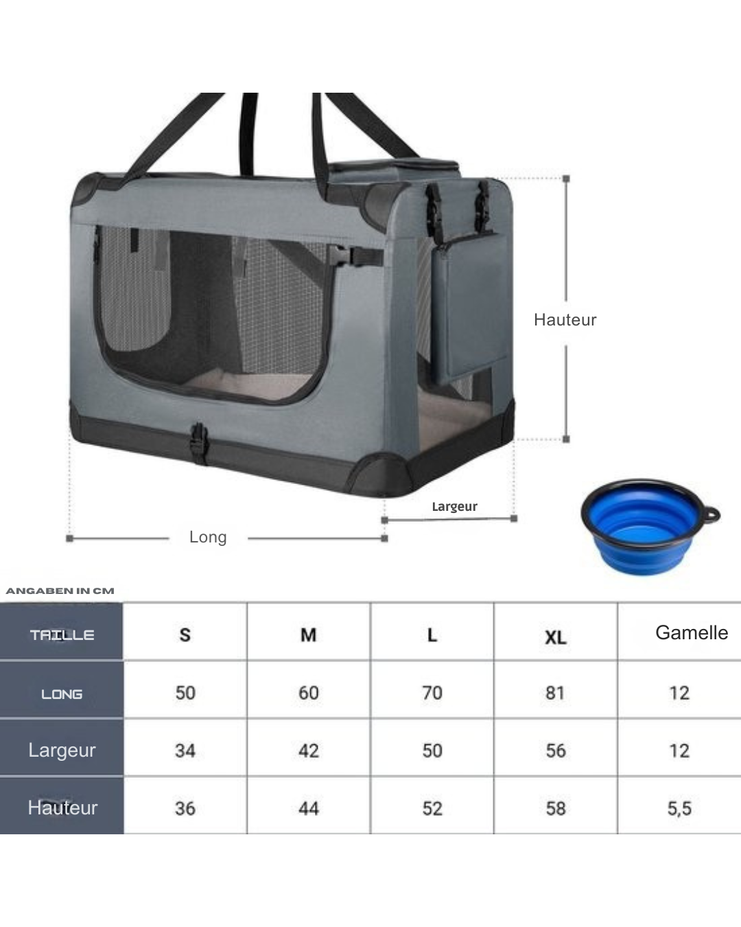 Boîte de transport pliante pour chien / Banc Lassie XL - Gris - 56 x 81 x 58 cm