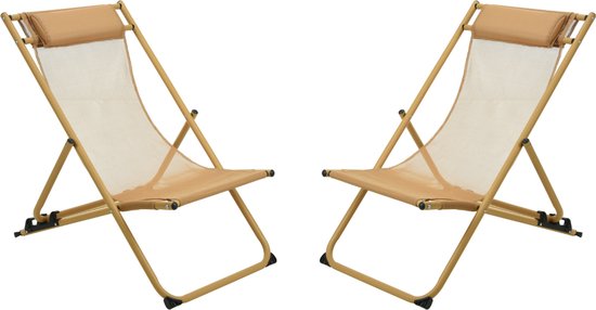 Niceey Lounger With Pillow - Chaise de plage - Lot de 2 - Jaune