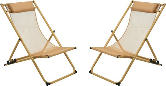 Niceey Lounger With Pillow - Chaise de plage - Lot de 2 - Jaune