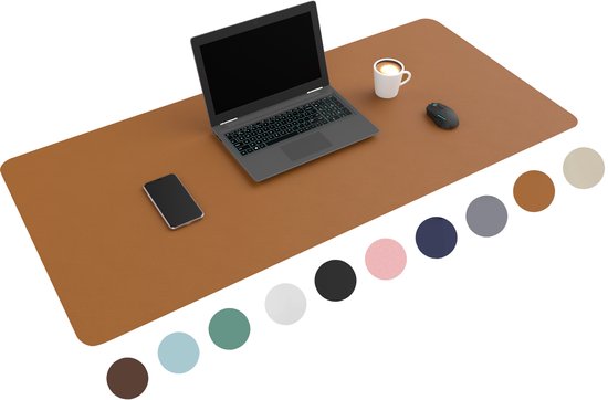WURK Tapis de bureau professionnel en cuir synthétique - Organisateur de bureau - Tapis de bureau - Accessoires de bureau - Tapis de souris XXL- Inclut un clip de câble - 120x60 - Cognac Brown