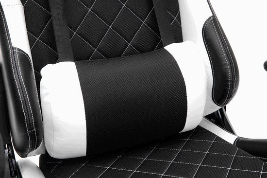Chaise de jeu de la DMV - avec coussin pour la nuque et coussin réglable pour le dos - chaise pivotante - noir et blanc