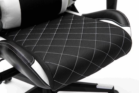 Chaise de jeu de la DMV - avec coussin pour la nuque et coussin réglable pour le dos - chaise pivotante - noir et blanc