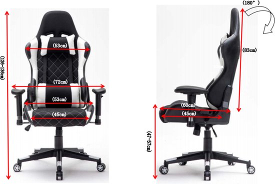 Chaise de jeu de la DMV - avec coussin pour la nuque et coussin réglable pour le dos - chaise pivotante - noir et blanc