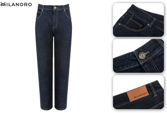 Jeans Milanoro Homme - Coupe droite avec stretch - Taille W34 L32 - Bleu foncé