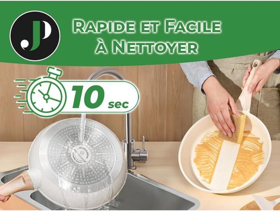 Batterie de cuisine Just Perfecto JL-28, 15 pièces - aspect granit beige - avec revêtement antiadhésif