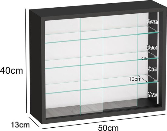 VVD Vitrine d'exposition murale suspendue debout - portes coulissantes - 50 x 40 x 13 cm