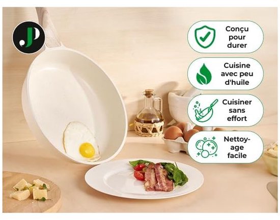 Batterie de cuisine Just Perfecto JL-28, 15 pièces - aspect granit beige - avec revêtement antiadhésif