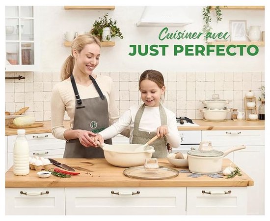 Batterie de cuisine Just Perfecto JL-28, 15 pièces - aspect granit beige - avec revêtement antiadhésif