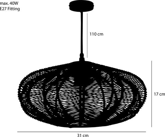 Mica Decorations Lampe pendante Kanti - H17 x Ø31 cm - Métal - Noir