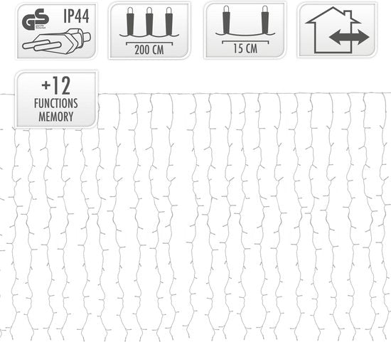 Rideau lumineux - 240LED - 225x150cm - blanc froid
