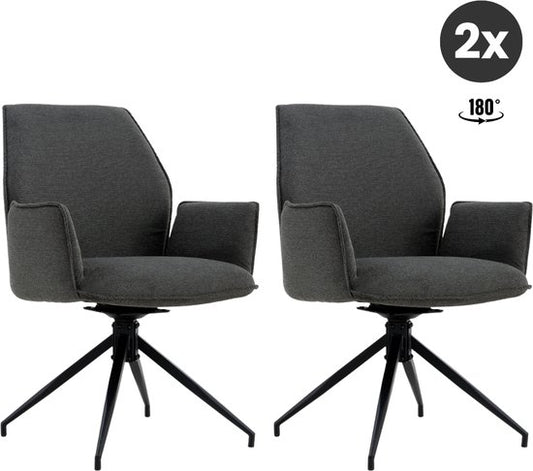 2x Collectables Chaise de salle à manger Jill - Lin Anthracite (Lot de 2)