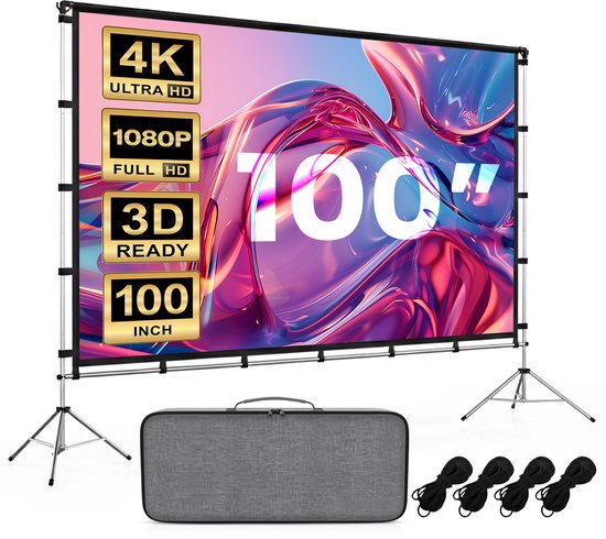Écran de projection Lumina® 100 pouces – Écran de projection avec trépied – Indéformable – Pliable – Avec sac de transport – Pour l'intérieur et l'extérieur