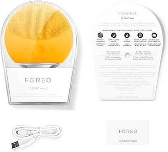 FOREO LUNA™ mini 2 - Brosse nettoyante pour le visage - Jaune solaire - Nettoyage en profondeur et soin de la peau en 1 étape