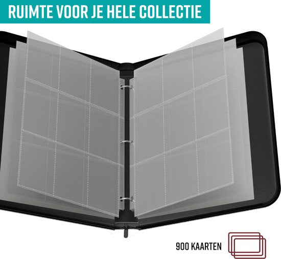 NAPI Collection Folder for 900 Cards - 9 Pocket - Faux cuir - Zip - 50 Pages - Format A4 - Rouge/Blanc