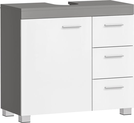 EUGAD meuble bas pour lavabo - meuble de salle de bain avec 3 tiroirs et 2 compartiments - étagère réglable - blanc gris - 60 x 60 x 30 cm