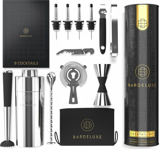 BarDeluxe® Cocktail Set - 12-Piece - Cocktail Shaker Set (750ml) - Luxury Gift Package - Including Dutch Recipe Book