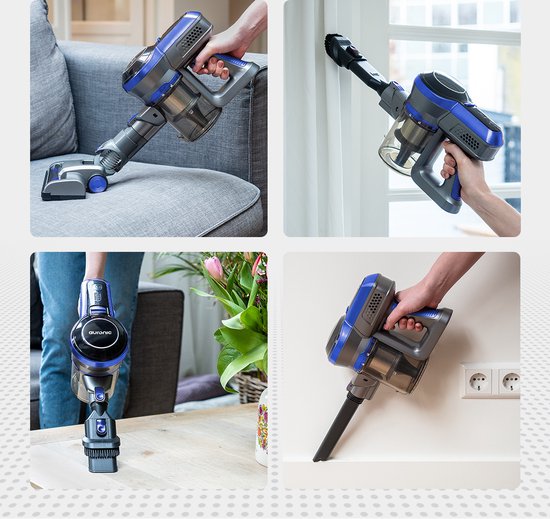 Auronic Aspirateur-balai sans fil 4-en-1 - Sans sac - 160W - Avec lumière LED, filtre HEPA et accessoires - Bleu/Gris