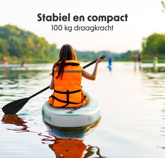 LifeGoods SUP Board - All-round Compact - 100 KG Carrying Capacity - Inflatable - Complete SUP Package - Pastel Green