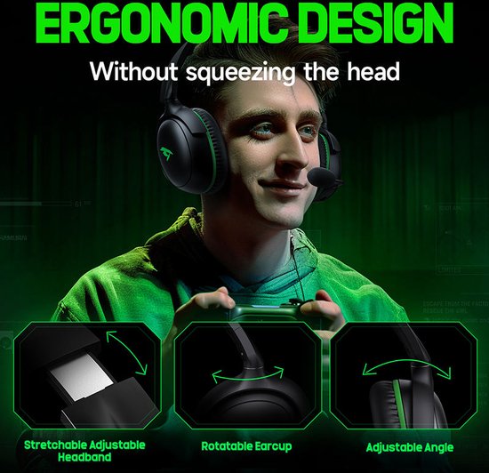 Kofire XG-ONE - Casque de jeu sans fil avec microphone - Casque supra-auriculaire - Xbox Series X|S|One - Nintendo Switch/PS4/PS5/PC - Noir vert