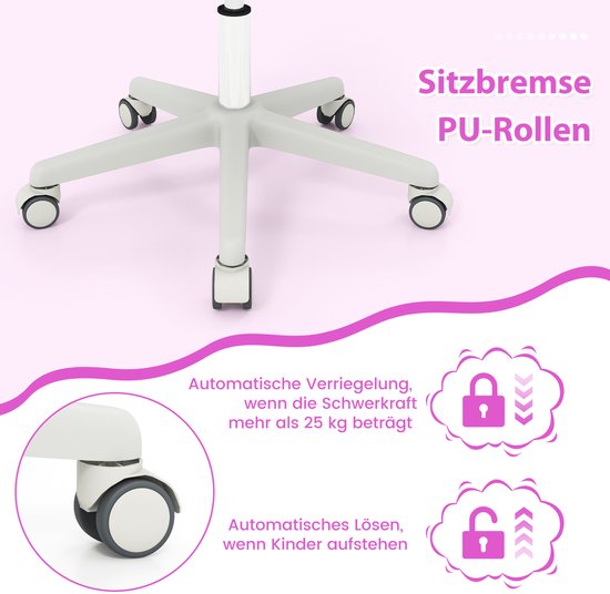 Chaise de bureau pour enfants Coast - Chaise pivotante ergonomique avec accoudoirs et roulettes - Hauteur d'assise 43-55 cm