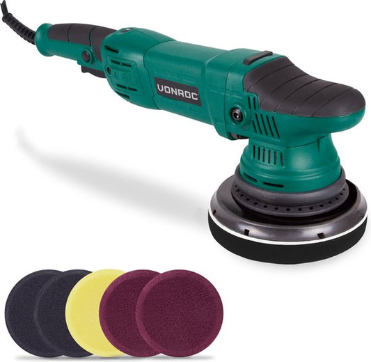 VONROC - Polisseuse excentrique double action - 1050 W & 150 mm - équipée d'un système électronique de démarrage progressif et de vitesse constante - pour voiture et bateau - plastique noir et bleu