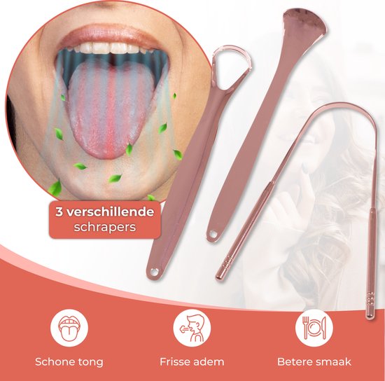 Nuvance - Gratte-langue professionnel - Set 3 en 1 - pour les soins bucco-dentaires - Nettoyeur de langue