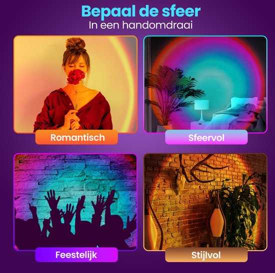 Mobstore Sunset Projector - 16 Colour LED - Rotation 360° - Ø7 x 27 cm - Télécommande incluse - Noir