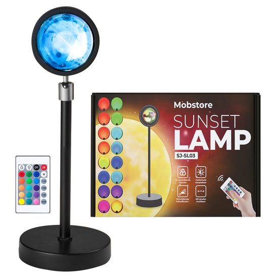 Mobstore Sunset Projector - 16 Colour LED - Rotation 360° - Ø7 x 27 cm - Télécommande incluse - Noir