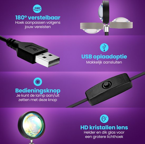 Mobstore Sunset Projector - 16 Colour LED - Rotation 360° - Ø7 x 27 cm - Télécommande incluse - Noir