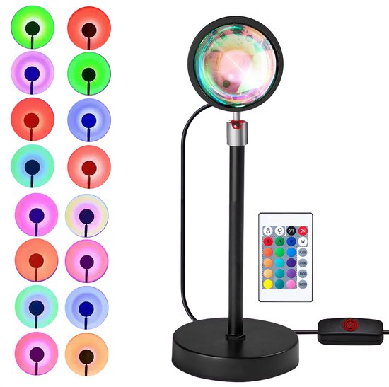 Mobstore Sunset Projector - 16 Colour LED - Rotation 360° - Ø7 x 27 cm - Télécommande incluse - Noir