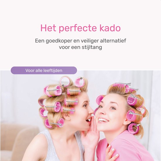 Set de 18 bigoudis - 20 pinces à cheveux incluses - Grandes - Sans chaleur - 3 tailles - bleu/rose