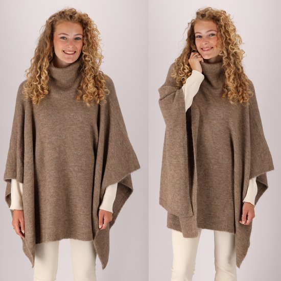 Heat Essentials - Poncho - Taille unique - Poncho pour femmes - Poncho tricoté pour femmes avec col - Taupe Melange