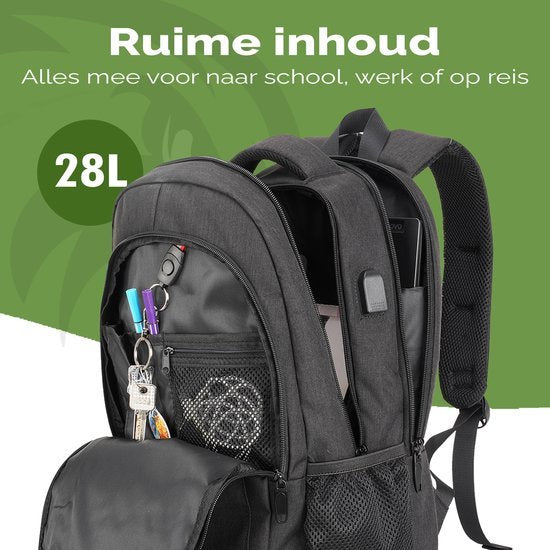 Sac à dos Travelhawk - 36 L - 17 pouces - Gris - Sac à dos pour ordinateur portable - Homme et femme - Hydrofuge - Avec port de recharge USB