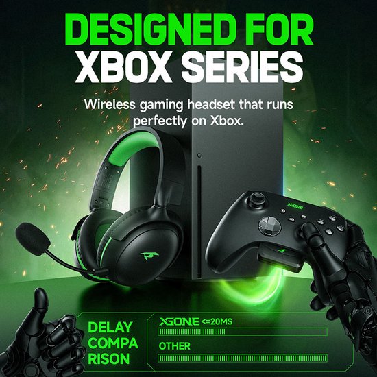 Kofire XG-ONE - Casque de jeu sans fil avec microphone - Casque supra-auriculaire - Xbox Series X|S|One - Nintendo Switch/PS4/PS5/PC - Noir vert