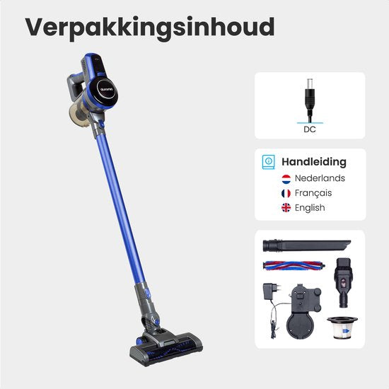 Auronic Aspirateur-balai sans fil 4-en-1 - Sans sac - 160W - Avec lumière LED, filtre HEPA et accessoires - Bleu/Gris