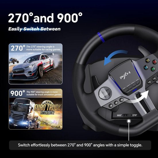 PXN Volant de jeu - V9 Gen 2 - 270/900° - Pédales - Shifter - Multiplateforme - Noir