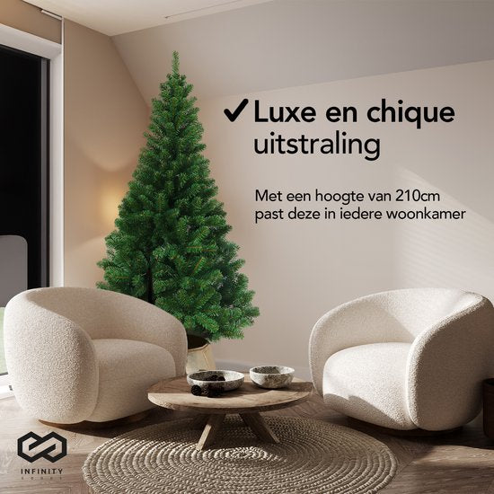 Nordlandia Artificial Christmas Tree - 210 cm - Arbre de Noël réaliste en plastique - Support en métal - Sans lumières - Vert
