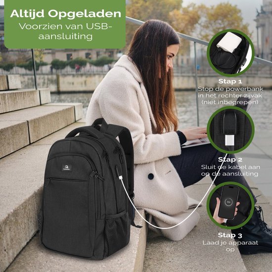 Sac à dos Travelhawk - 36 L - 17 pouces - Gris - Sac à dos pour ordinateur portable - Homme et femme - Hydrofuge - Avec port de recharge USB