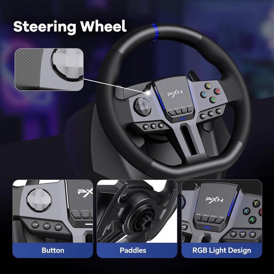 PXN Volant de jeu - V9 Gen 2 - 270/900° - Pédales - Shifter - Multiplateforme - Noir