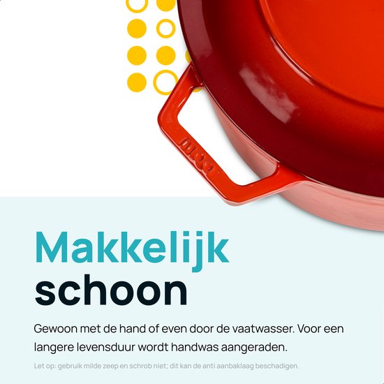 MOA Casserole en fonte - 5,7L - Pour toutes les sources de chaleur, y compris l'induction - Avec couvercle - Ø 26cm - Revêtement antiadhésif - Sans PFAS - Rouge