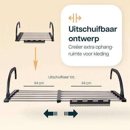 Duna étendoir à linge - 5 mètres de longueur de séchage - pour porte, balcon, radiateur ou escalier - avec crochets repliables et porte-chaussettes - étendoir mural peu encombrant