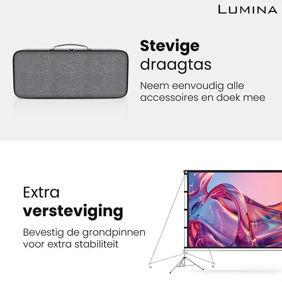 Écran de projection Lumina® 100 pouces – Écran de projection avec trépied – Indéformable – Pliable – Avec sac de transport – Pour l'intérieur et l'extérieur