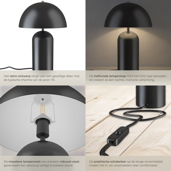 tectake Lampe à poser - Design champignon - 40 W - 25 x 25 x 37 cm - Noir