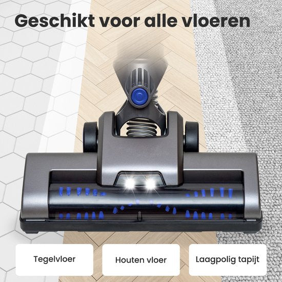 Auronic Aspirateur-balai sans fil 4-en-1 - Sans sac - 160W - Avec lumière LED, filtre HEPA et accessoires - Bleu/Gris