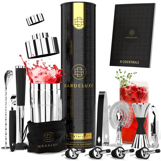 BarDeluxe® Cocktail Set - 12-Piece - Cocktail Shaker Set (750ml) - Luxury Gift Package - Including Dutch Recipe Book