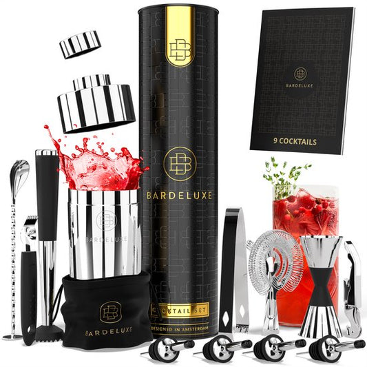 BarDeluxe® Cocktail Set - 12-Piece - Cocktail Shaker Set (750ml) - Luxury Gift Package - Including Dutch Recipe Book