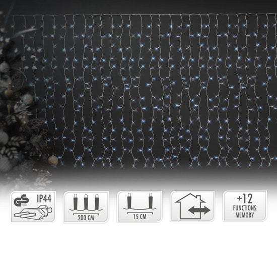 Rideau lumineux - 240LED - 225x150cm - blanc froid