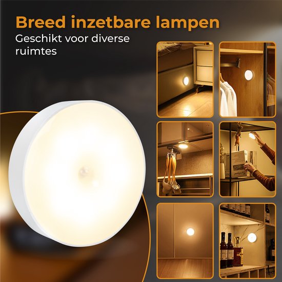 Nuvance - Lampe à Led sans fil - 2 pièces - Lumière blanc chaud - Magnétique - Détecteur jour et nuit - Rechargeable par Usb - Lampe de placard - Lampe murale