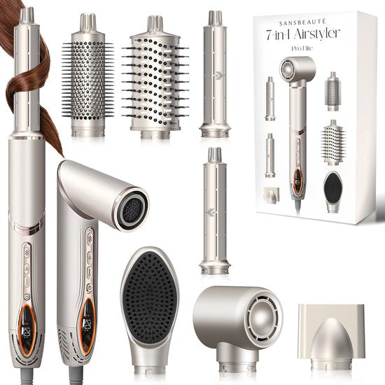 Sansbeauté® 7-in-1 Airstyler - Multistyler - Brosse sèche-cheveux - Fer à boucler - Brosse coiffante - Styler les cheveux - Brosse chauffante - Or