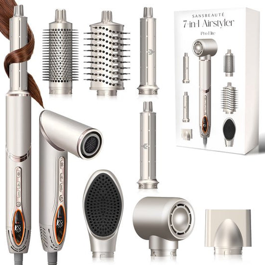 Sansbeauté® 7-in-1 Airstyler - Multistyler - Brosse sèche-cheveux - Fer à boucler - Brosse coiffante - Styler les cheveux - Brosse chauffante - Or